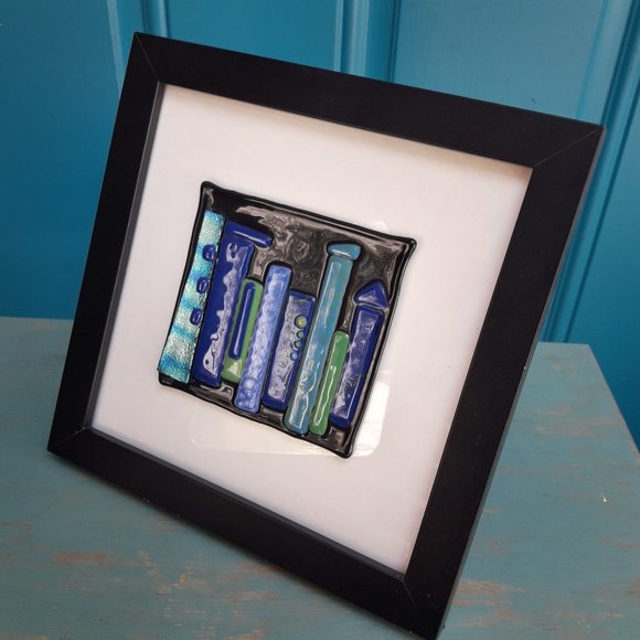 Art Glass Hand Blown Glass Artist Made Framed Wall Art Wall Hanging Fused Glass - Picture 5 of 16
